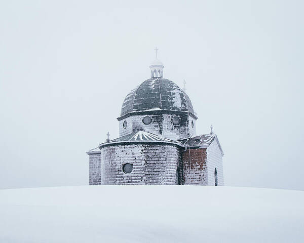 Radhost Poster featuring the photograph Frozen historical chapel - White colour by Vaclav Sonnek