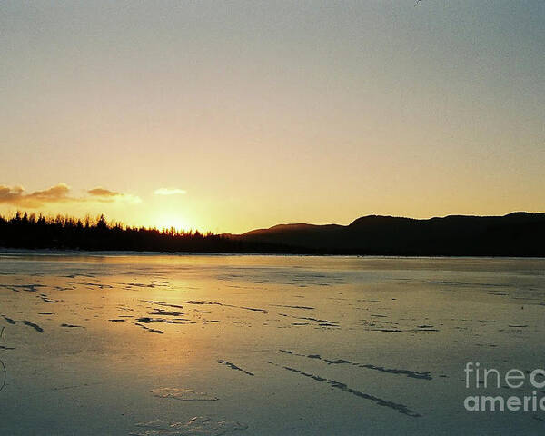 #juneau #alaska #ak #mendenhall #mendenhalllake #lake #winter #frozen #sunset #cold #vacation #peaceful Poster featuring the photograph Frozen Sunset by Charles Vice
