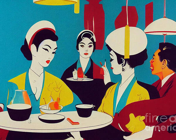 Geisha Lunch Break Poster featuring the mixed media Geisha Lunch Break III by Jay Schankman
