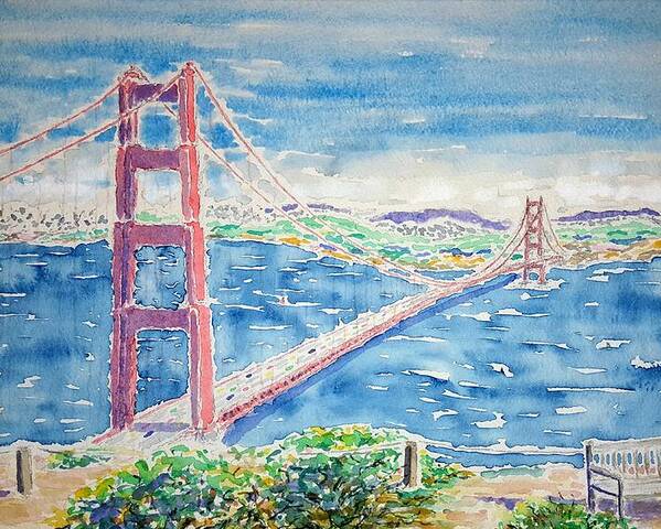 Watercolor Poster featuring the painting Golden Gate Vista by John Klobucher