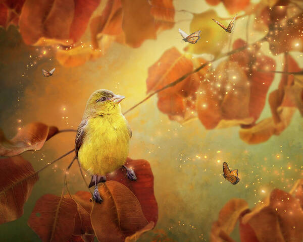 Goldfinch Poster featuring the digital art Goldfinch Glow by Nicole Wilde
