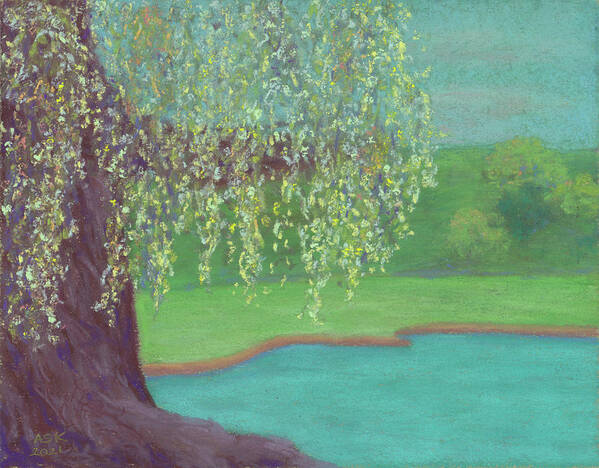 Willow Tree Poster featuring the pastel Grandmother Willow by Anne Katzeff