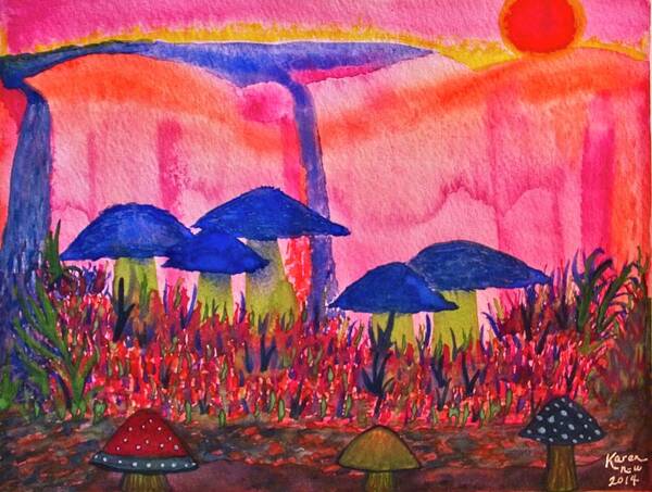 Mushrooms Poster featuring the painting Growing Dreams by Karen Nice-Webb