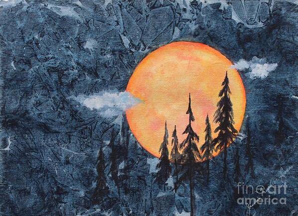 Moon Poster featuring the painting Harvest Moon - The Forest by Jackie Mueller-Jones