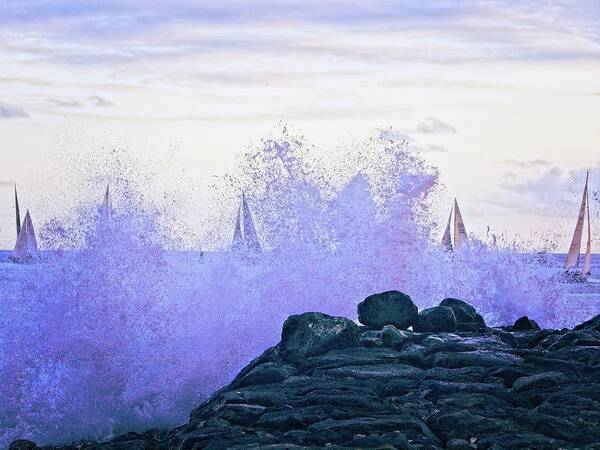 Surreal Poster featuring the photograph Hawaiian Surf And Sails by David Desautel