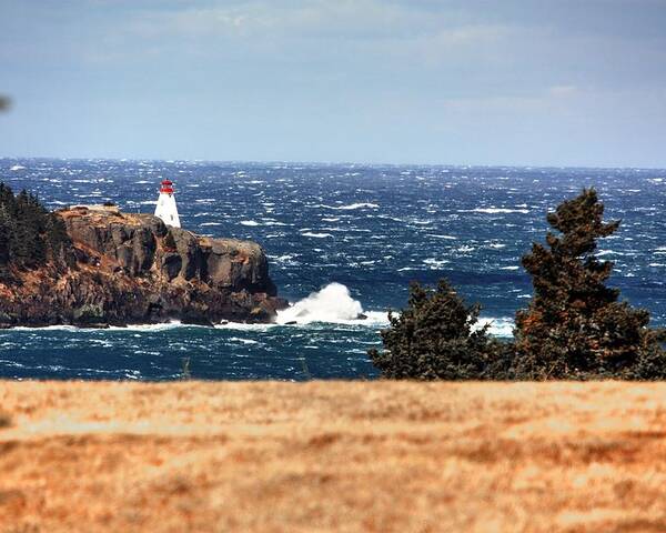 Boars Head Lighthouse The Bay Of Fundy Storm Gale Sea Ocean Waves Rocks Windy Waves Rough Petit Passage Ferry Poster featuring the photograph Head Land by David Matthews