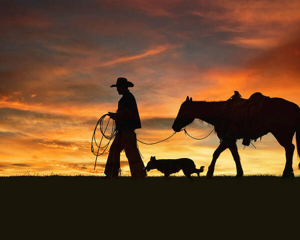 Cowboy Poster featuring the digital art Heading Home by Nicole Wilde