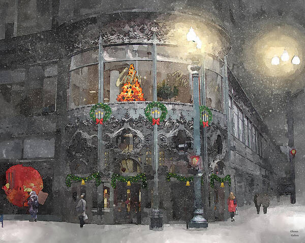 Carson Pirie Scott Poster featuring the painting Holiday Time at Carsons - State Street Chicago by Glenn Galen