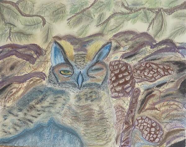 Horned Owl Poster featuring the pastel Horned Owl Nesting by Suzanne Berthier