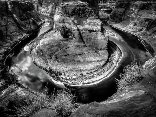 Horse Shoe Bend Poster featuring the photograph Horse Shoe Bend BW by Michael Damiani