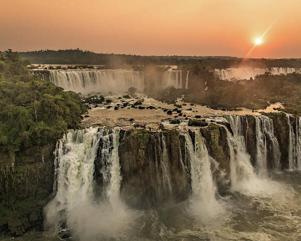 Waterfall Poster featuring the photograph Iguazu Sunset by Linda Villers