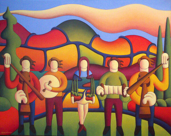Irish Dancer Poster featuring the painting Irish Dancer with Musicians by Alan Kenny