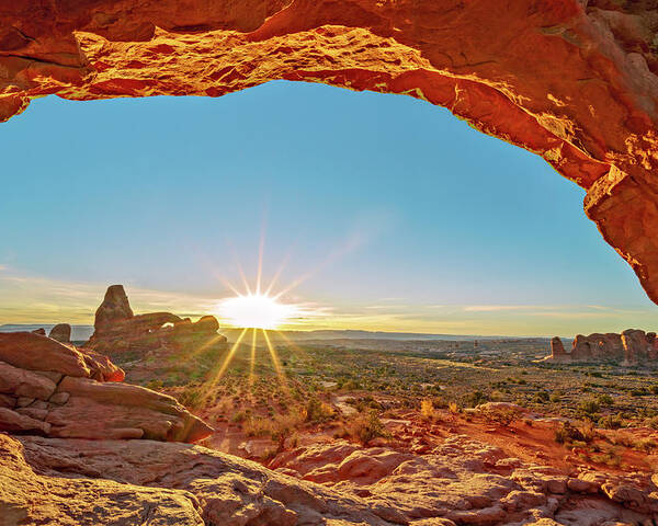 Arches Poster featuring the photograph December 2018 Turret Arch through North Window by Alain Zarinelli