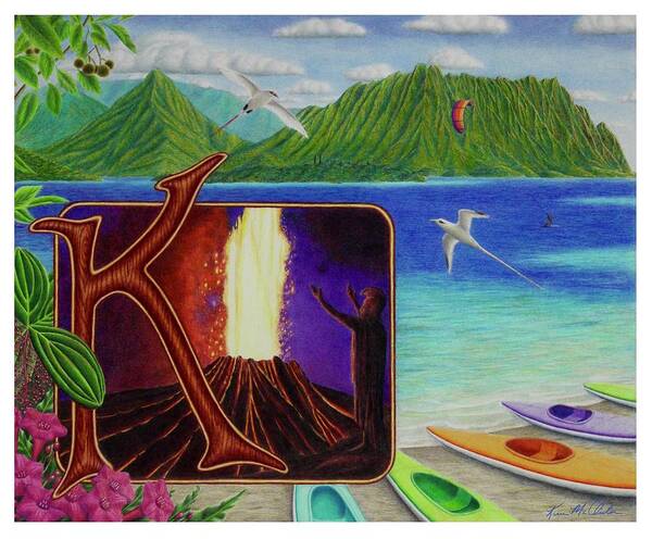 Kim Mcclinton Poster featuring the drawing K is for Kilauea by Kim McClinton