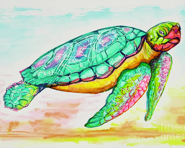 Key West Poster featuring the painting Key West Turtle 2 2021 by Shelly Tschupp