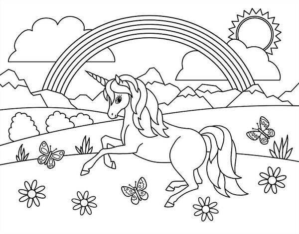 Kids Rainbow Unicorn Coloring Page Poster By Crista Forest