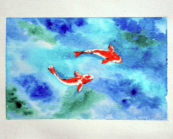 Watercolor Poster featuring the painting Koi in Pond by Rohvannyn Shaw