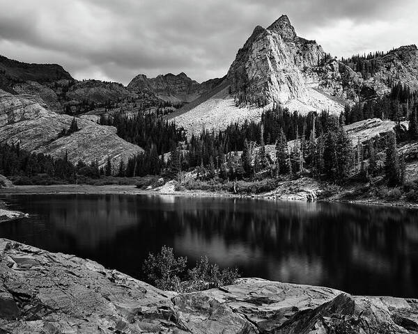 Utah Poster featuring the photograph Lake Blanche and the Sundial Black and White - Big Cottonwood Canyon, Utah by Brett Pelletier