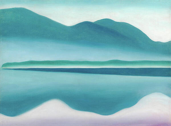 Georgia O'keeffe Poster featuring the painting Lake George, reflection seascape - modernist landscape painting by Moira Risen