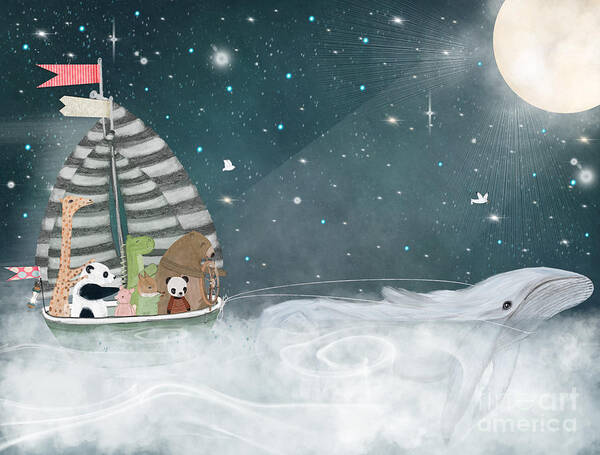 Nursery Art Poster featuring the painting Lets Sail To The Moon by Bri Buckley
