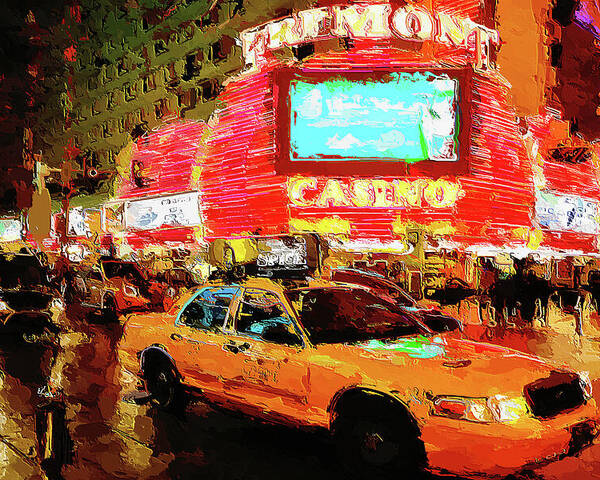 Fremont Casino Poster featuring the digital art Lights and Action on Fremont Street Experience Las Vegas by Tatiana Travelways
