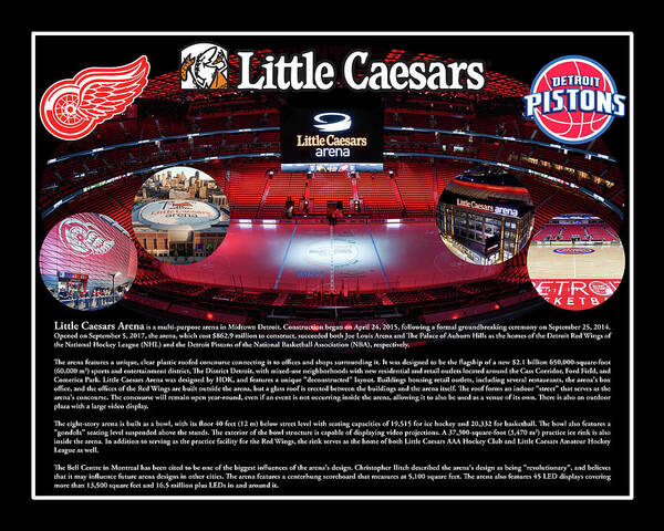 Little Caesars Arena Canvas / Print Artist Drawn Hockey 