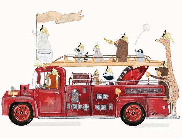 Nursery Art Poster featuring the painting Little Fire Truck by Bri Buckley