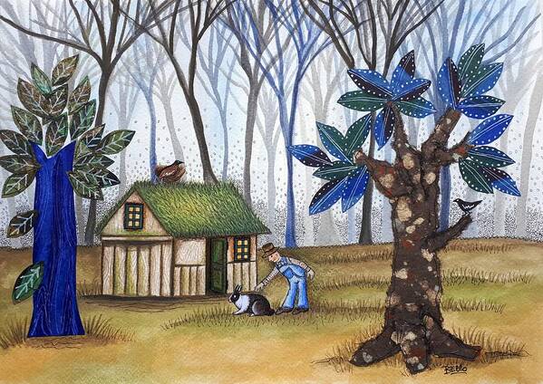 Forest Poster featuring the painting Little House in Blue Forest by Graciela Bello