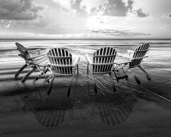 Black Poster featuring the photograph Living the Beach Life Black and White by Debra and Dave Vanderlaan