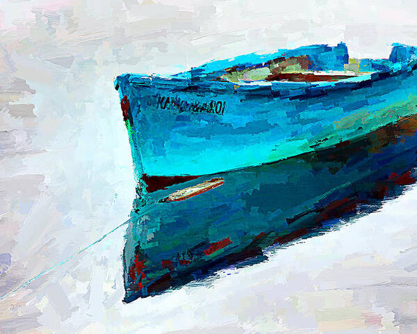 Lonely Poster featuring the digital art Lonely boat floating - digital painting by Tatiana Travelways