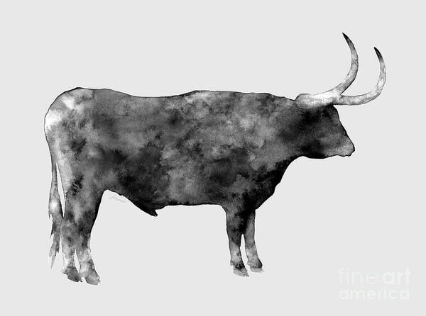 Longhorn Poster featuring the painting Longhorn in black and white by Hailey E Herrera