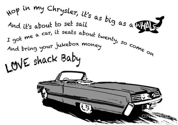 Petrolhead Poster featuring the digital art Love Shack Whale Classic Chrysler car, catchy song, funky design - Battleship Grey Edition by Moospeed Art