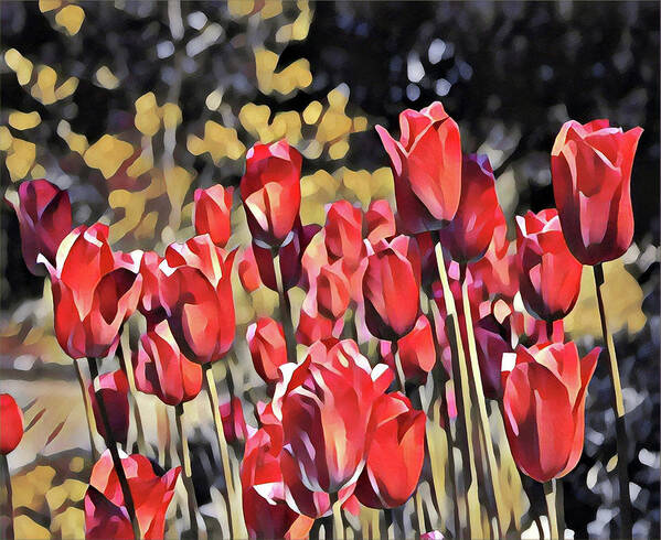 Floral Painting Poster featuring the digital art Luscious Red Tulips by Mary Gaines
