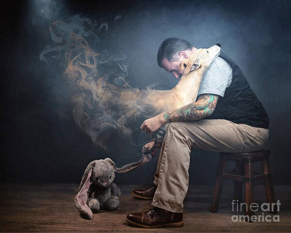 Say Poster featuring the photograph Man saying Goodbye to his dog by Travis Patenaude