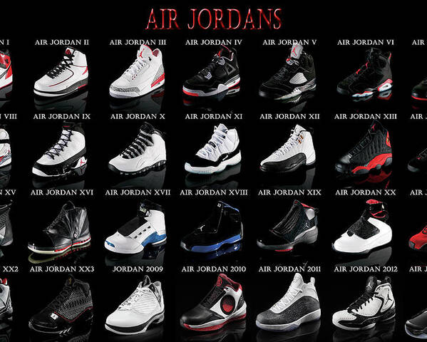 Michael Jordan michael jordan trainers Shoe Collection Poster by Brian Reaves | Pixels