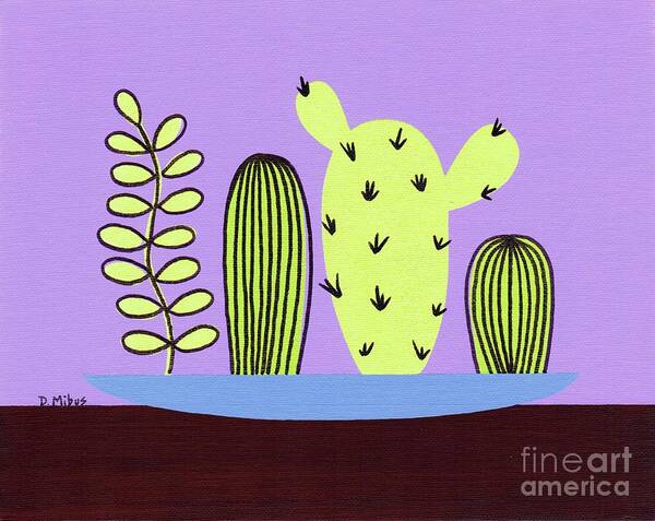 Mid Century Modern Poster featuring the painting Mid Century Tabletop Cactus by Donna Mibus