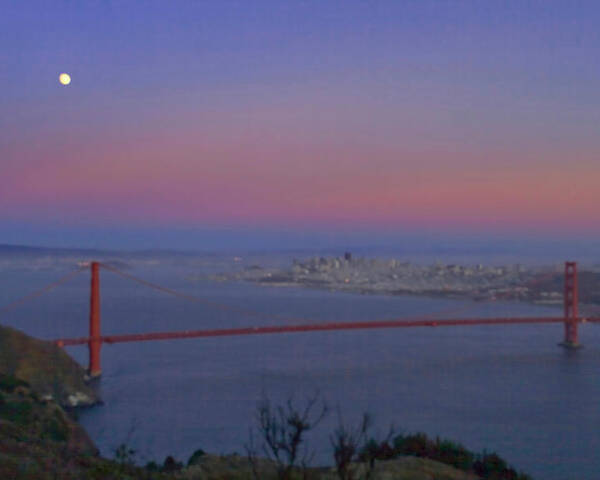 The Buena Vista Poster featuring the photograph Moon Over The Golden Gate by Tom Singleton