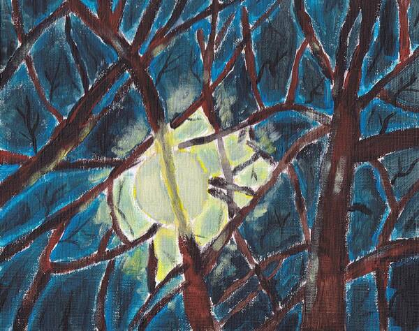 Acrylic Poster featuring the painting Moonlight through the Trees by Christopher Reed
