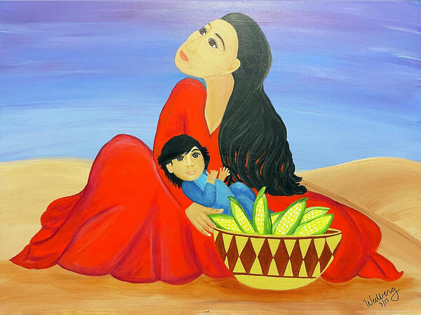 Southwestern Art Poster featuring the painting Mother and Corn by Christina Wedberg