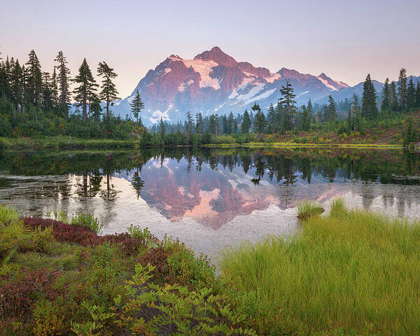 Washington Poster featuring the photograph Mount Shuksan Reflecting in Picture Lake by Alexander Kunz