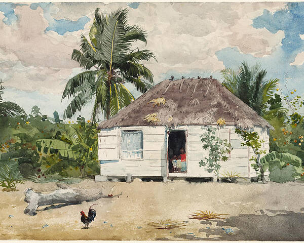 Winslow Homer Poster featuring the drawing Native hut at Nassau by Winslow Homer