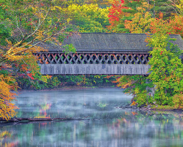Henniker Covered Bridge Poster featuring the photograph New England Fall Foliage at the Henniker Covered Bridge by Juergen Roth