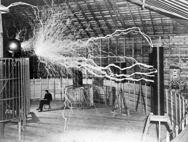 Nikola Tesla Poster featuring the photograph Nikola Tesla - Bolts Of Electricity by War Is Hell Store