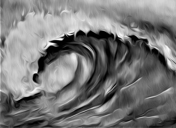 Ocean Wave Poster featuring the digital art Ocean Wave Abstract - B/W by Ronald Mills