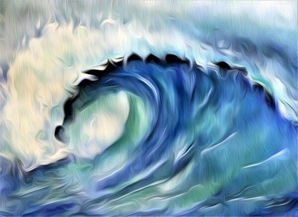 Ocean Wave Poster featuring the digital art Ocean Wave Abstract - Blue by Ronald Mills