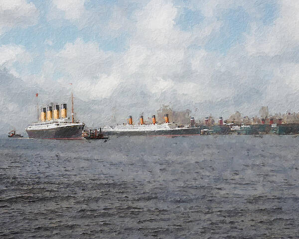 Steamer Poster featuring the digital art Olympic and Aquitania by Geir Rosset