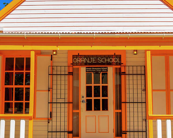 Color; School; Building; Oldest Poster featuring the photograph Oranje School in Saint Maarten by AE Jones