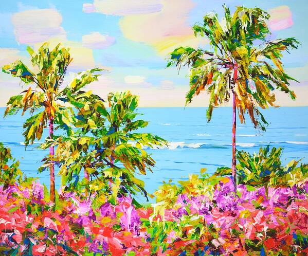 Ocean Poster featuring the painting 	Palms. Ocean. Flowers. by Iryna Kastsova