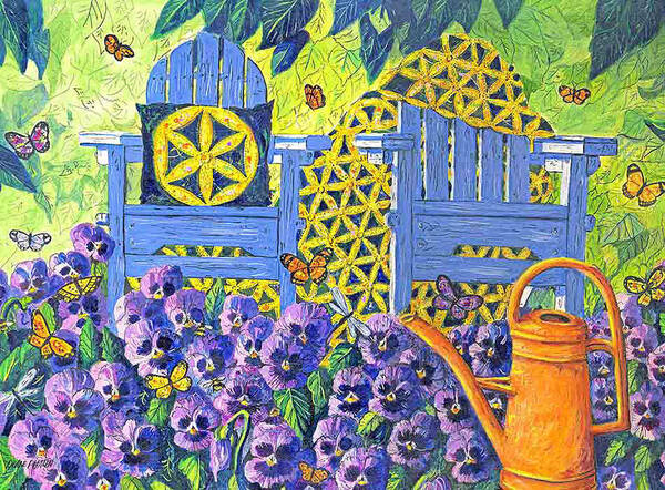 Purple Pansies Poster featuring the painting Pansy Quilt Garden by Diane Phalen