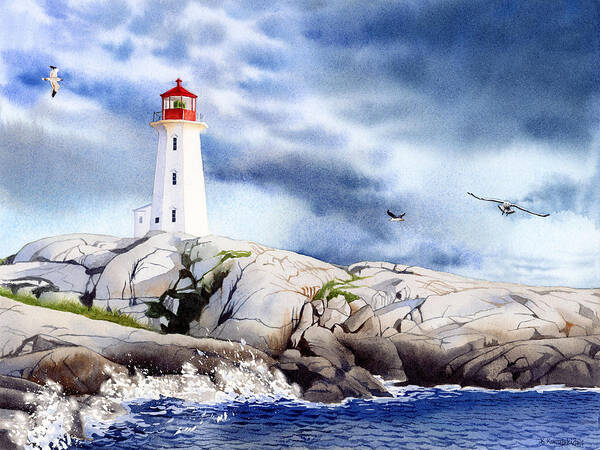 Peggy's Cove Lighthouse Poster featuring the painting Peggy's Cove Lighthouse by Espero Art
